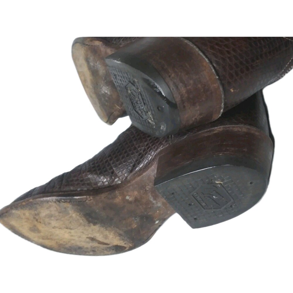 Vintage Tony Lama Lizard Western Boots Men's Size 9.5 D Dark Brown #Y6898 - Picture 9 of 12